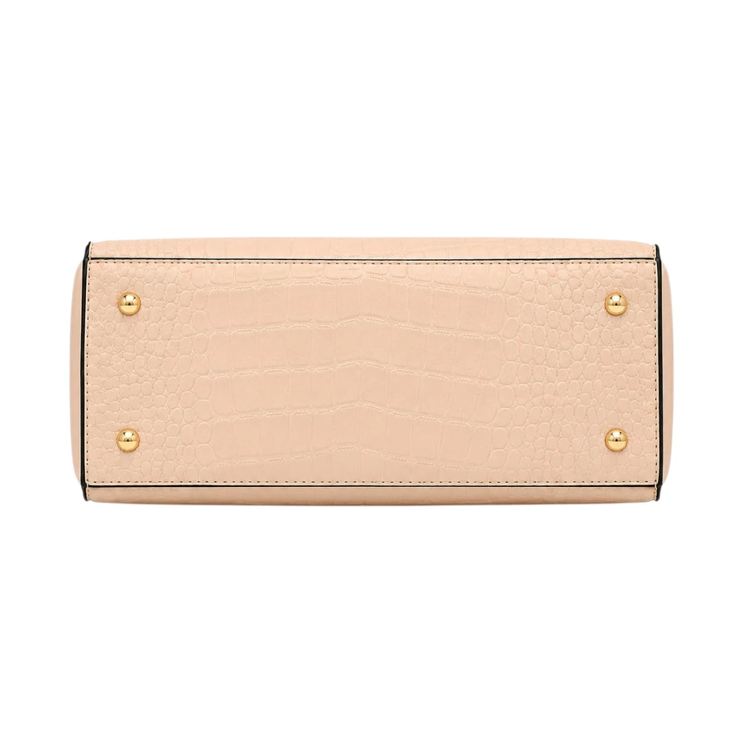 Pouche Beige Croc-Texture Women’s Satchel Handbag