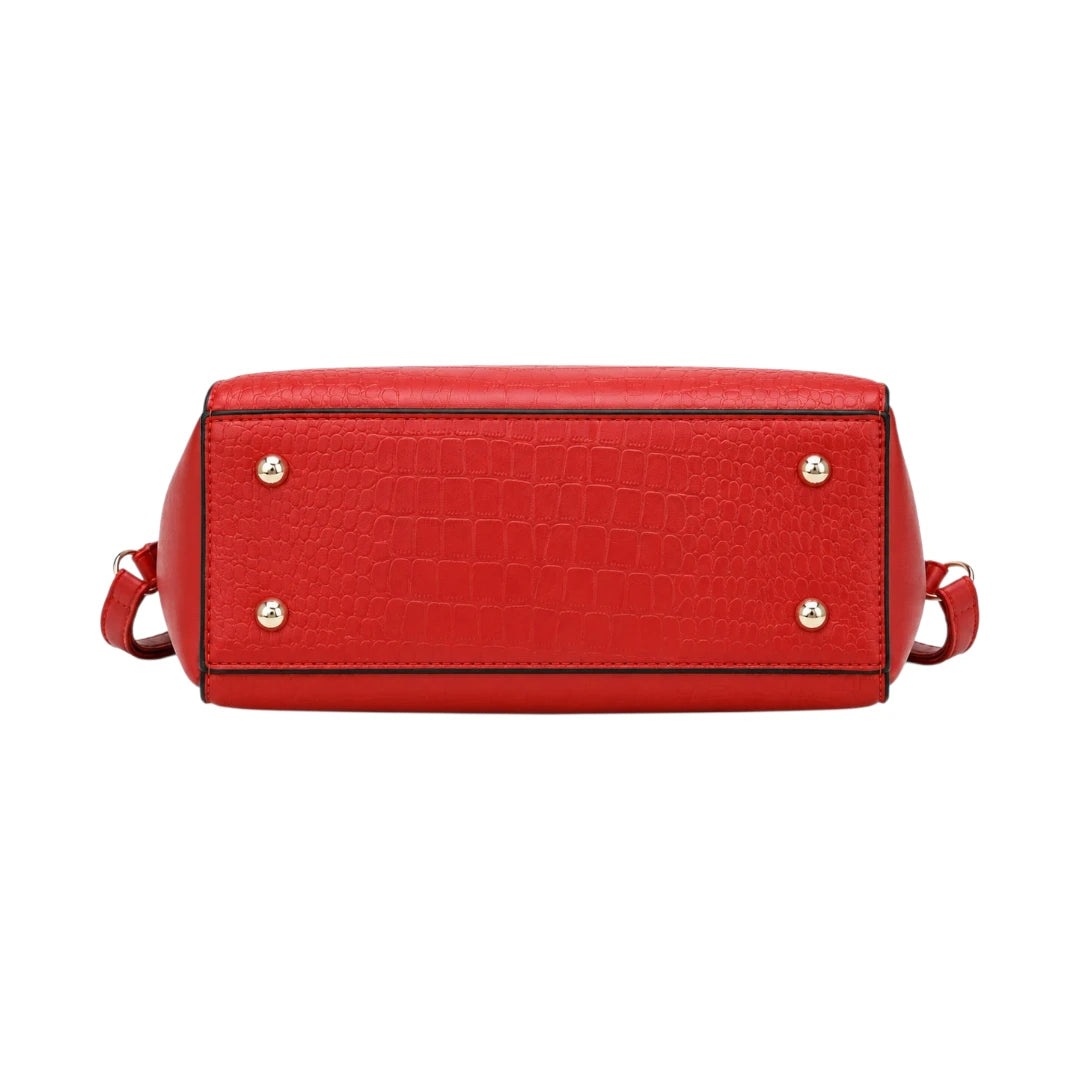 Pouche Red Croc-Textured Women’s Satchel Handbag