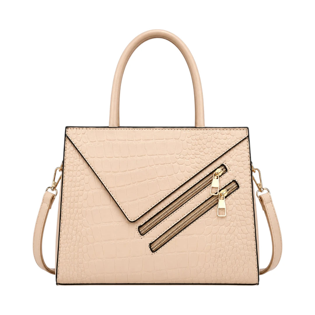 Pouche Beige Croc-Texture Women’s Satchel Handbag