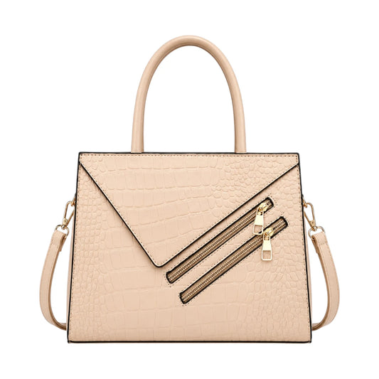 Pouche Beige Croc-Texture Women’s Satchel Handbag