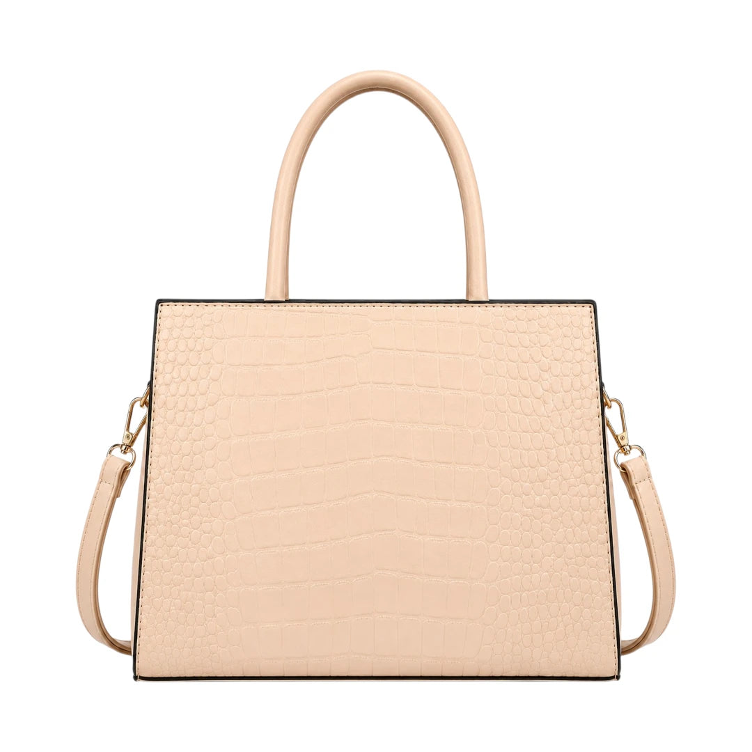Pouche Beige Croc-Texture Women’s Satchel Handbag