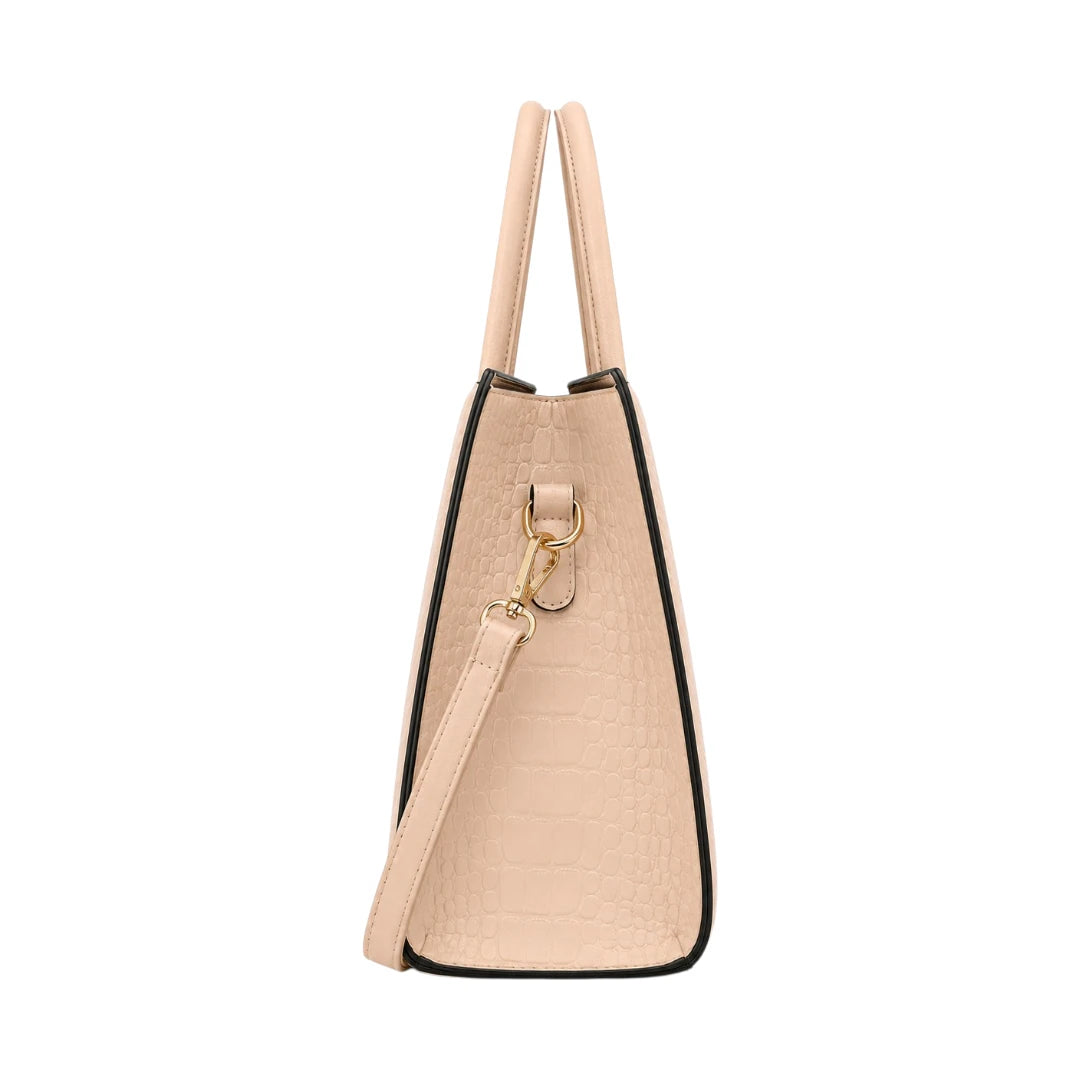 Pouche Beige Croc-Texture Women’s Satchel Handbag