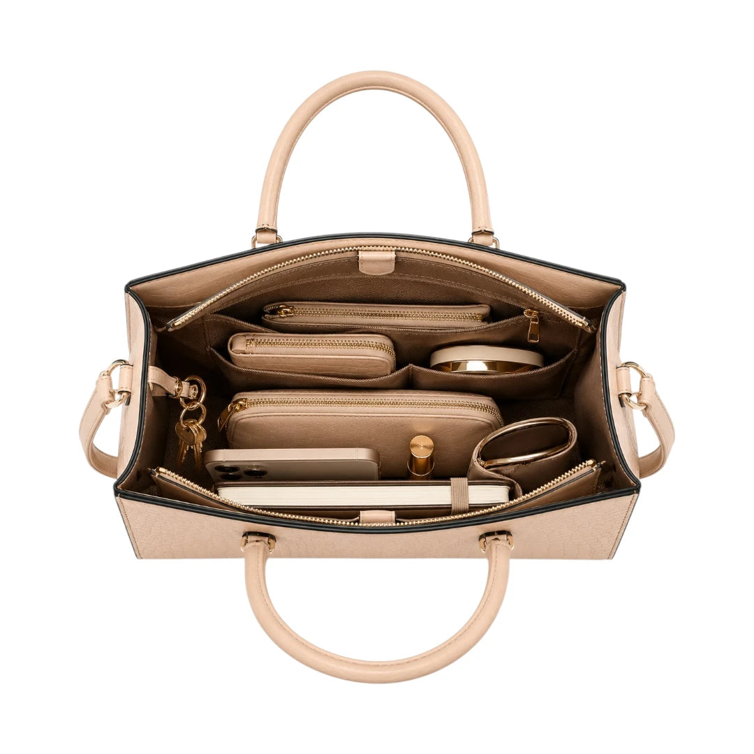 Pouche Beige Croc-Texture Women’s Satchel Handbag