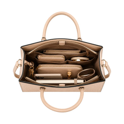 Pouche Beige Croc-Texture Women’s Satchel Handbag