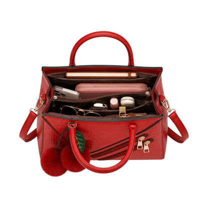 Pouche Red Croc-Textured Women’s Satchel Handbag