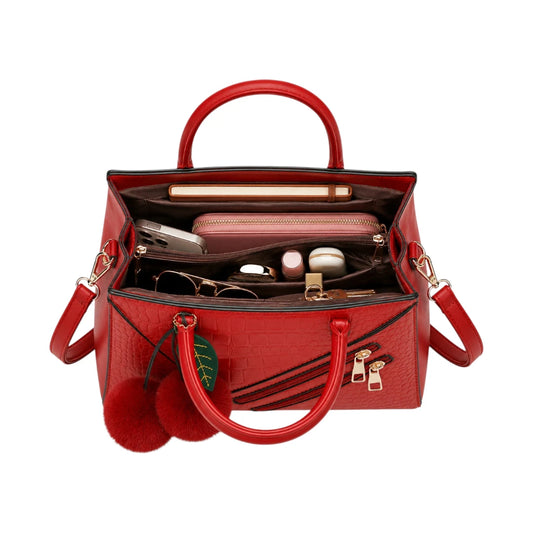 Pouche Red Croc-Textured Women’s Satchel Handbag