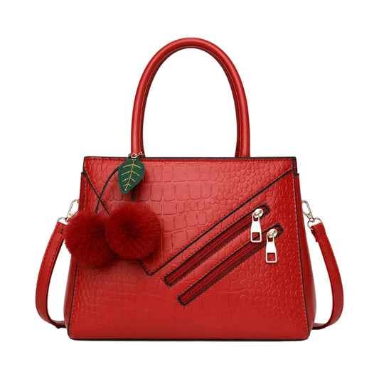 Pouche Red Croc-Textured Women’s Satchel Handbag