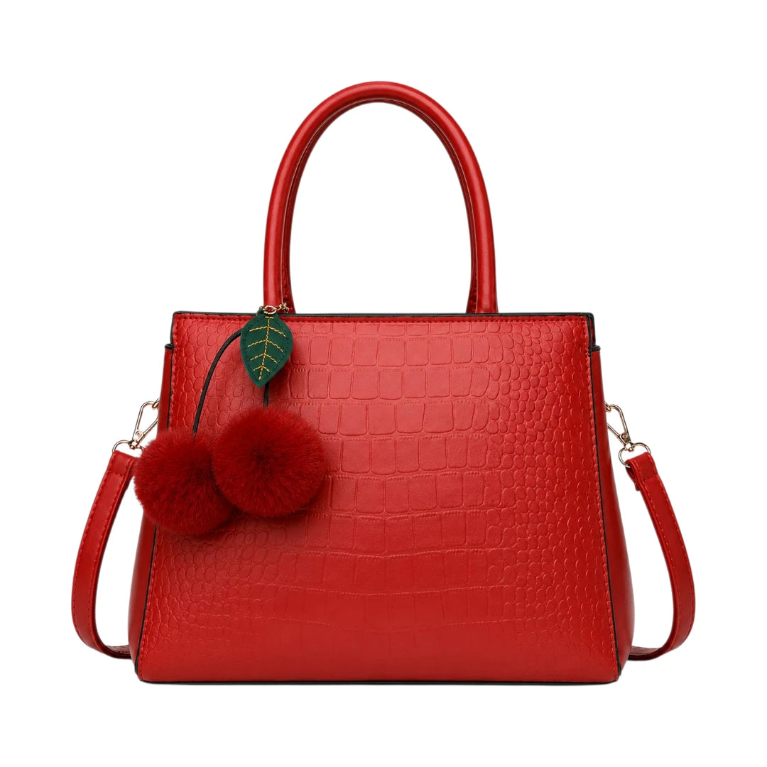 Pouche Red Croc-Textured Women’s Satchel Handbag