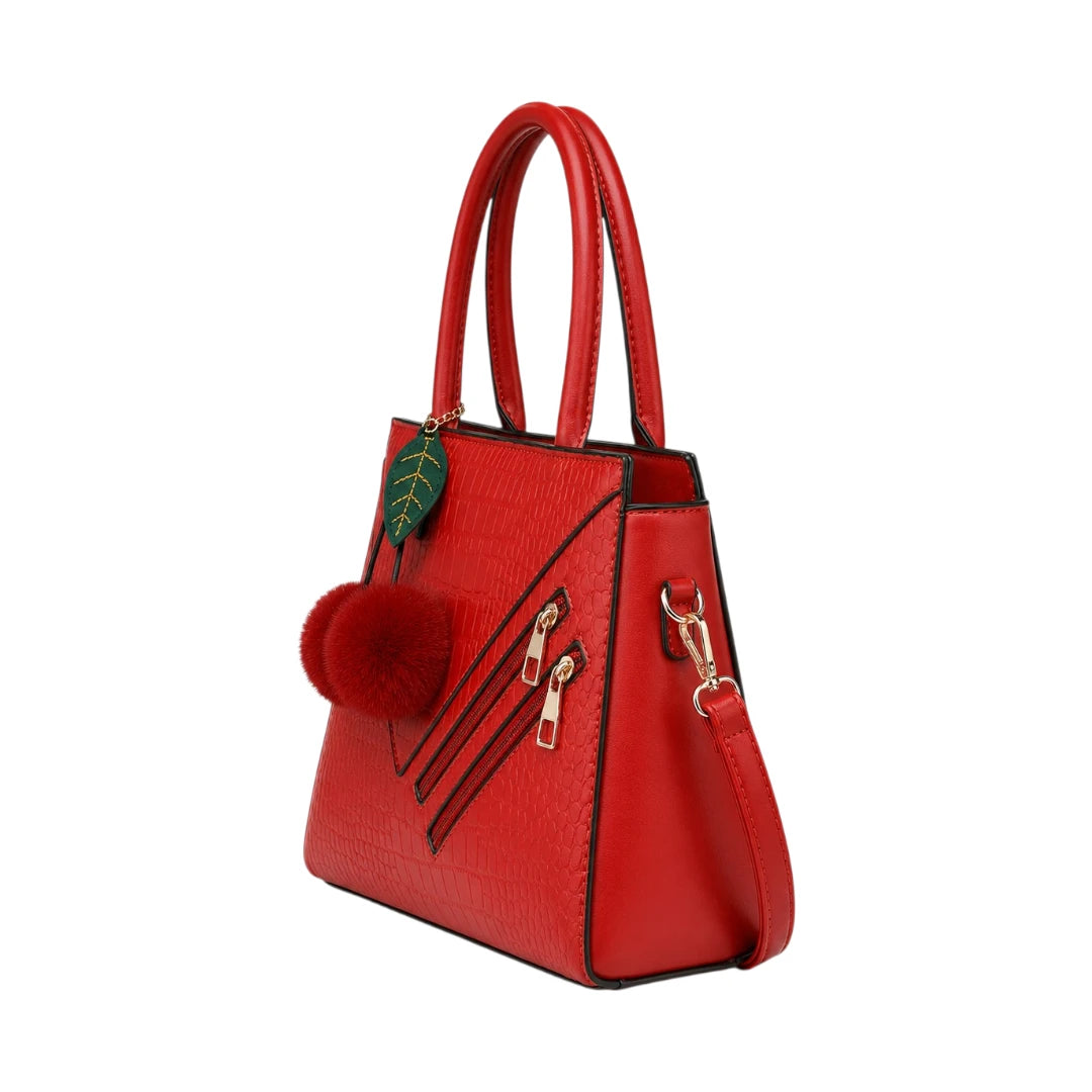Pouche Red Croc-Textured Women’s Satchel Handbag