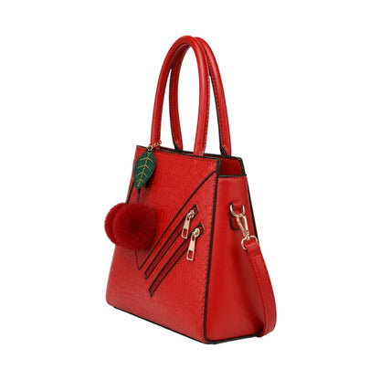 Pouche Red Croc-Textured Women’s Satchel Handbag