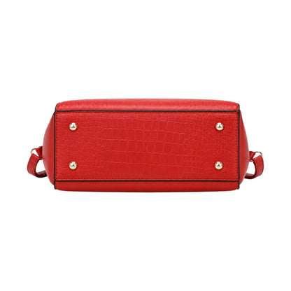 Pouche Red Croc-Textured Women’s Satchel Handbag